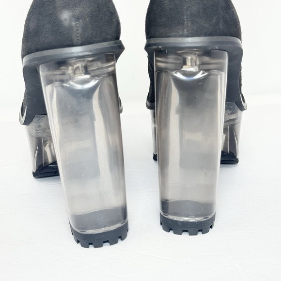 Dolls Kill Darker Wavs Kickdrum Clear Heeled Suede Work Boots Black Size 9 - Picture 10 of 16